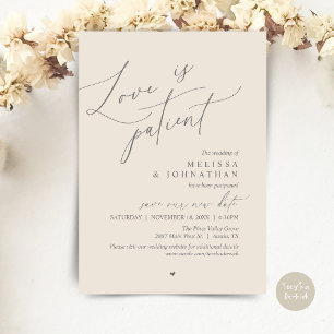 Die Liebe ist geduldig, Hochzeit Aufschub Ankündig Einladung