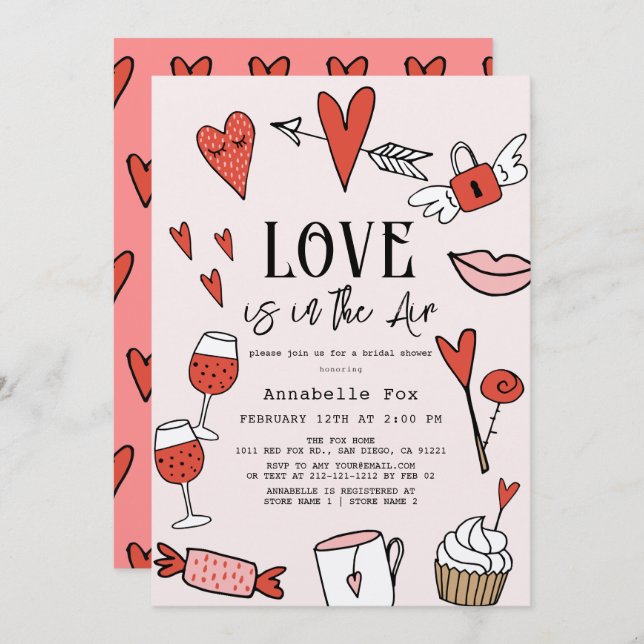 Die Liebe liegt im Brautparty von Air Valentine Einladung (Vorne/Hinten)