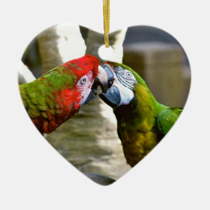 Die Liebe-Vögel, die Macaw küssen, plappert Keramikornament