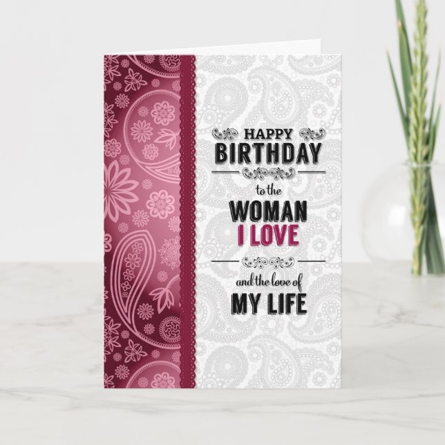 Die Liebe "Woman You Birthday" in Rosa und Weiß Karte (Vorderseite)