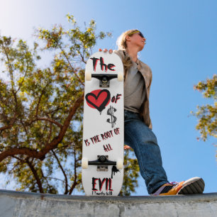 Die Liebe zum Geld Böse Rote Graffiti Christlich Skateboard