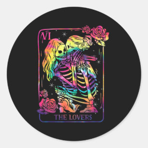 Die Liebenden Tarotkarte Goth Tie Dye küssende Les Runder Aufkleber