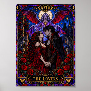 Die Liebenden Tarotkarte Gothic Vampir Buntglas Poster