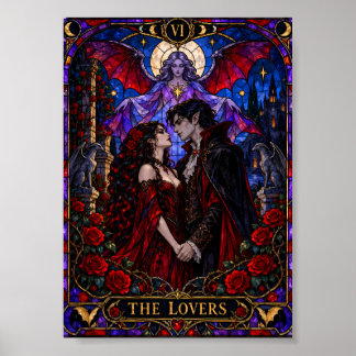 Die Liebenden Tarotkarte Gothic Vampir Buntglas Poster