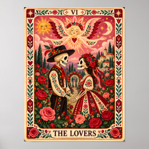 Die Liebenden Tarotkarte Kunst Dia de los Muertos  Poster