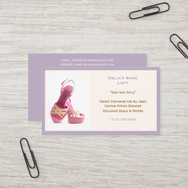 Die Lila Modeschuhe der Frauen rosa High Heels Visitenkarte (Vorderseite/Rückseite Beispiel)
