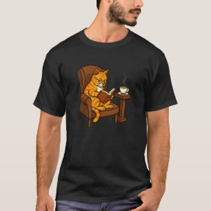 Die literarische Katze im Vintage-Stil liest ein B T-Shirt