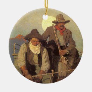 Die Lohnzahlung von NC Wyeth, Vintage Cowboys Keramik Ornament