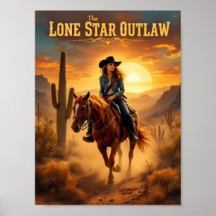 Die Lone Star Outlaw - Western Cowgirl Wüste Post Poster
