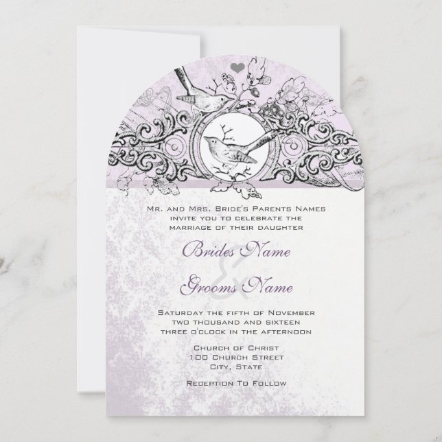 Die Love Bird Lavender Scroll Wedding Einladung (Rückseite)
