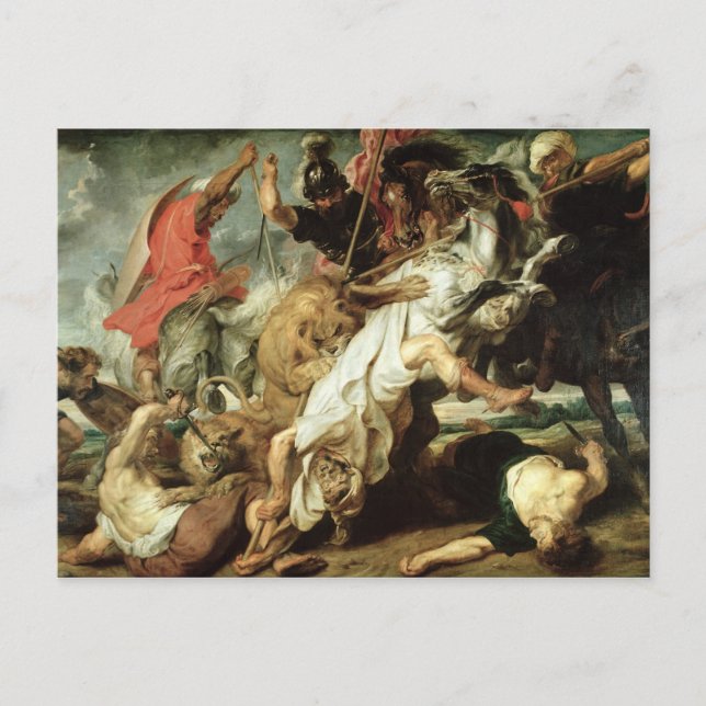 Die Löwenjagd, 1621 Postkarte (Vorderseite)
