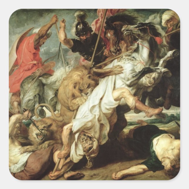 Die Löwenjagd, 1621 Quadratischer Aufkleber (Vorderseite)