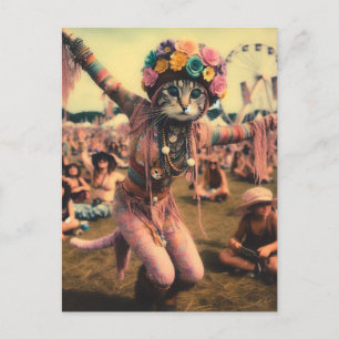 Die lustige Hippie Kitty Postcard Postkarte