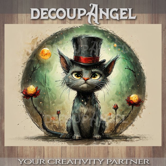 Die lustige Katze mit Hut - Decoupage - Seidenpapier (Von Creator hochgeladen)