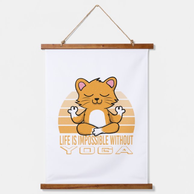 Die lustige niedliche Katze, die Yoga macht. Wandteppich Mit Holzrahmen (Vorderseite)