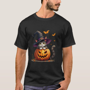 Die lustige Niedliche Katze in KürbisHalloween Hex T-Shirt