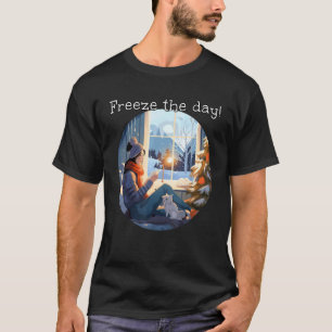 Die lustigen Tage zu Hause mit Katze im gemütliche T-Shirt