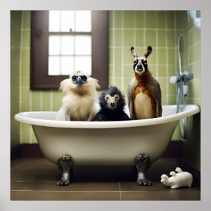 Die lustigen Tiere im Bad Poster