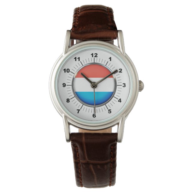 Die luxemburgische Fahne Brown Leather Watch Armbanduhr (Vorderseite)