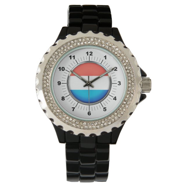 Die luxemburgische Flagge Kristall Black Watch Armbanduhr (Vorderseite)