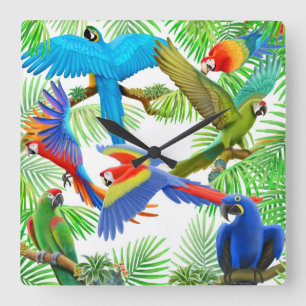 Die Macaw-Papagei-Dschungel-Uhr Quadratische Wanduhr