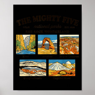 Die mächtigen fünf Utah-Nationalparks Retro-Souven Poster