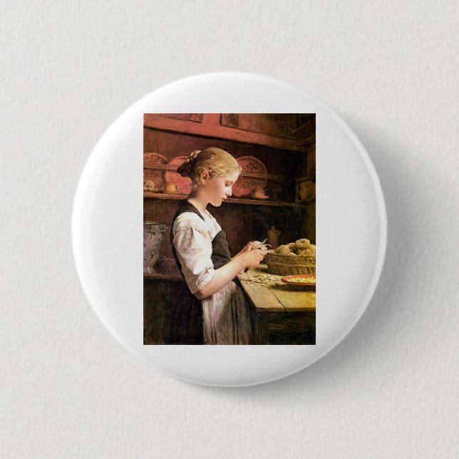 Die Mädchen Kleine Kartoffelschälerin, das Potatos Button (Vorderseite)