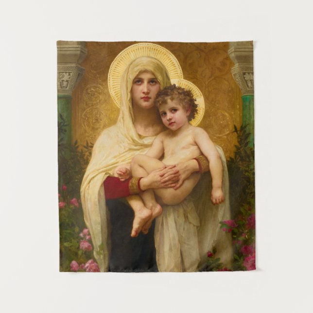 Die Madonna der Rose von William Bouguereau Wandteppich (Vorderseite)