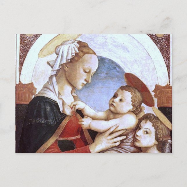 Die Madonna mit dem Kind mit dem Engel ist ein Bil Postkarte (Vorderseite)