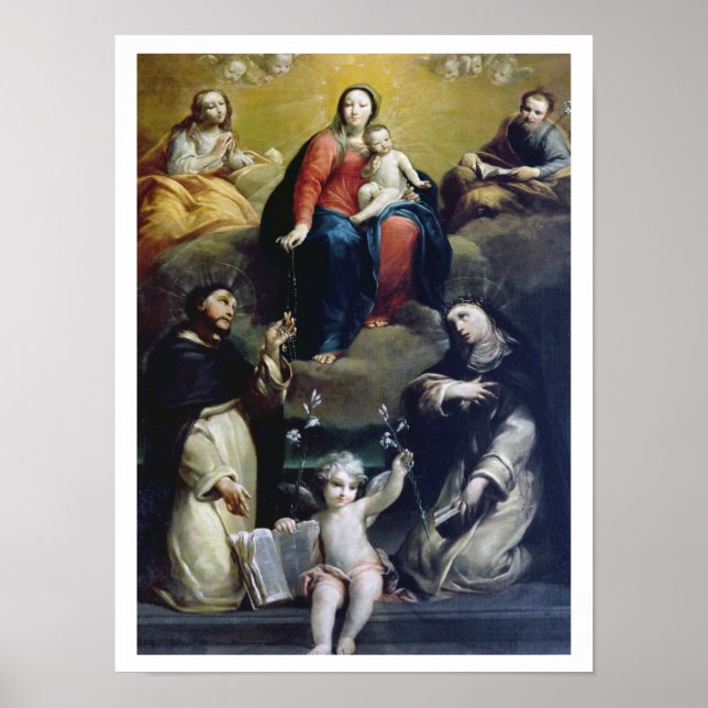 Die Madonna mit dem Rosenkranz mit SS Dominic, Cat Poster (Vorne)
