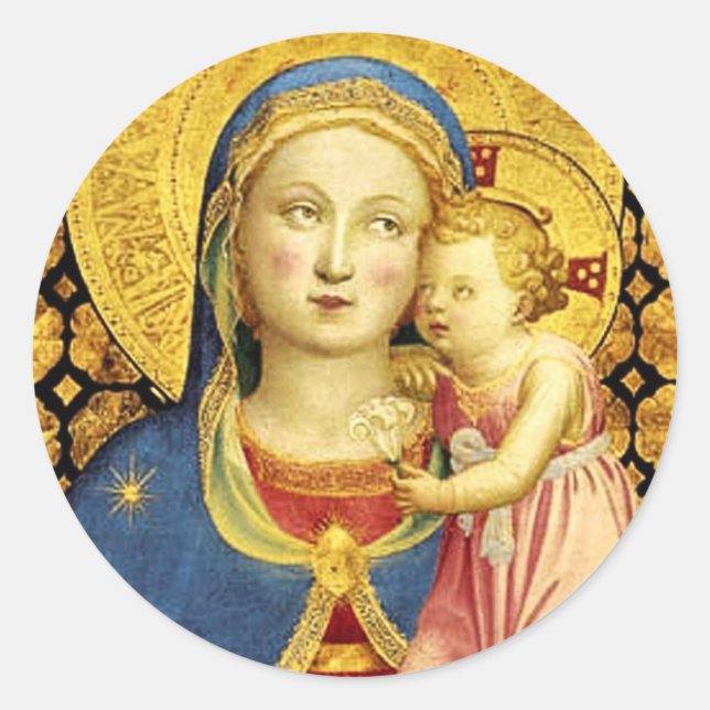 Die Madonna mit den demütigen Stickern von Fra Ang Runder Aufkleber (Vorderseite)