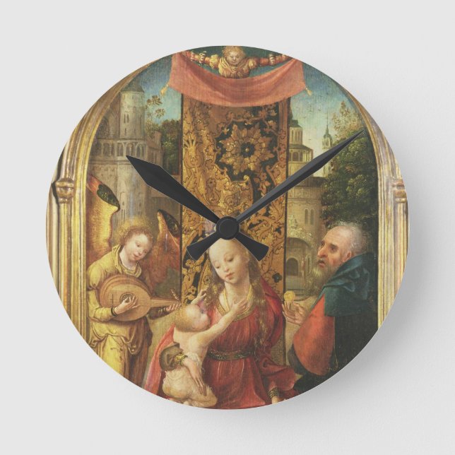 Die Madonna und das Kind begeistert Runde Wanduhr (Vorderseite)