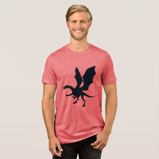 Die Magie verkörpern: Fantasie der Drachen-Silhoue Tri-Blend Shirt (Vorderseite voll)