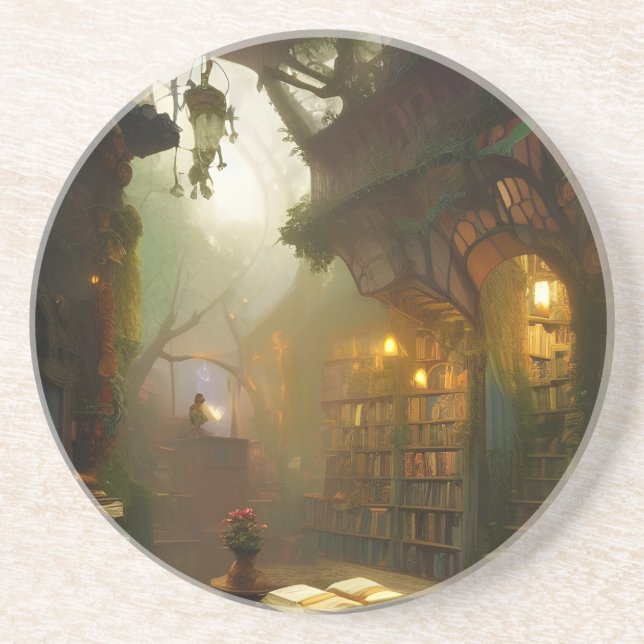 Die magische Buchhandlung Fantasy Art Getränkeuntersetzer (Vorne)