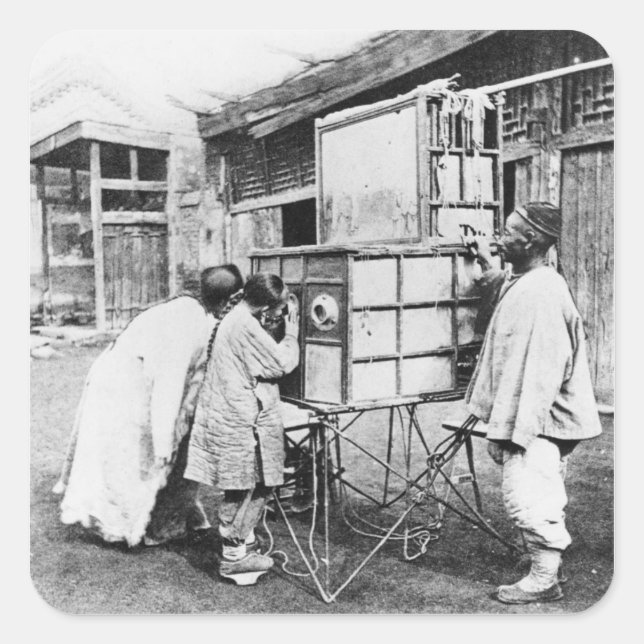 Die magische Laterne, c.1870 (b/w-Foto) Quadratischer Aufkleber (Vorderseite)