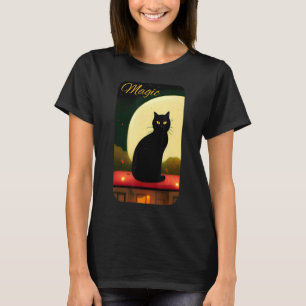 Die magische schwarze Katze auf dem Mondtee, Chat T-Shirt