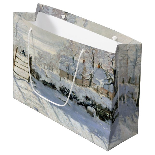 Die Magpie, Monet große Geschenktasche Geschenktüte (Vorderseite Schrägansicht)