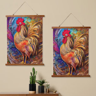 Die Majestät des Roosters Wandteppich Mit Holzrahmen