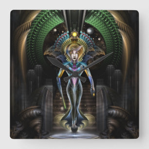 Die Majestät von Trilia Fraktal Fantasy Portrait Quadratische Wanduhr