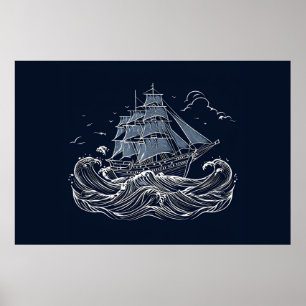 Die majestätische Fahrt des Segelschiffs im Swell Poster
