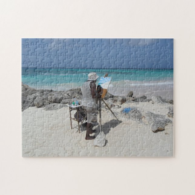 Die Malerin am Strand Barbados. Puzzle (Horizontal)