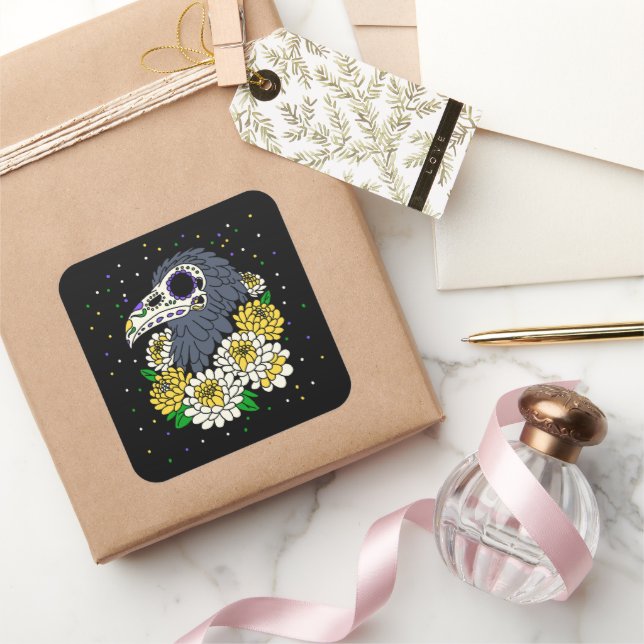 Die Mama & Crow Skull im November Quadratischer Aufkleber (Schenken)