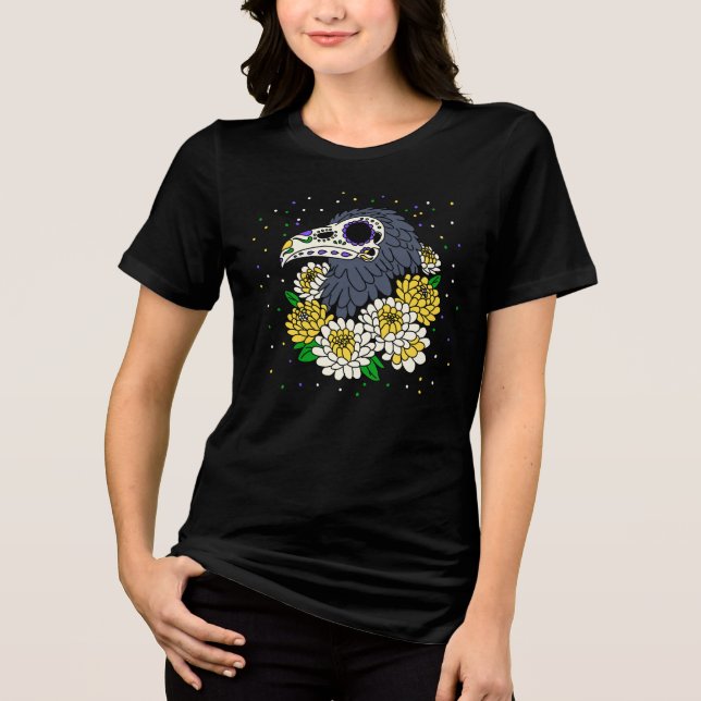 Die Mama & Crow Skull im November Tri-Blend Shirt (Vorderseite)