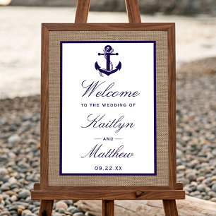Die Marine-Anker auf Jute Strand-Hochzeitskollekti Poster