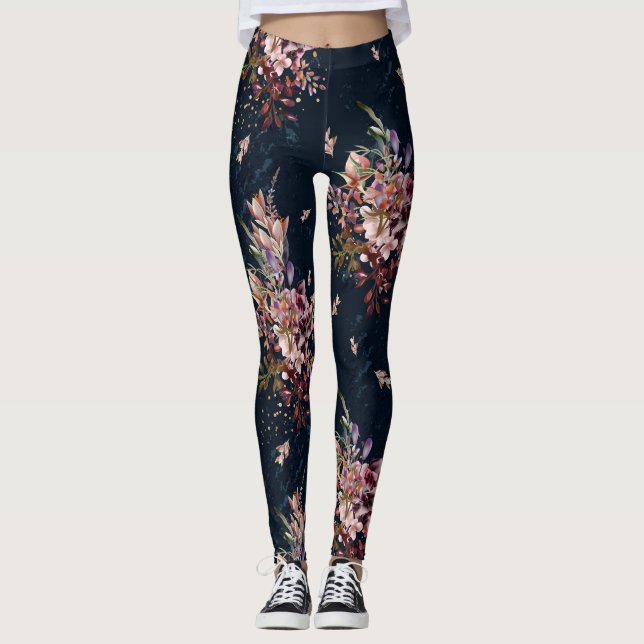 Die Marine-BlumenLeggings der Frauen Leggings (Vorderseite)