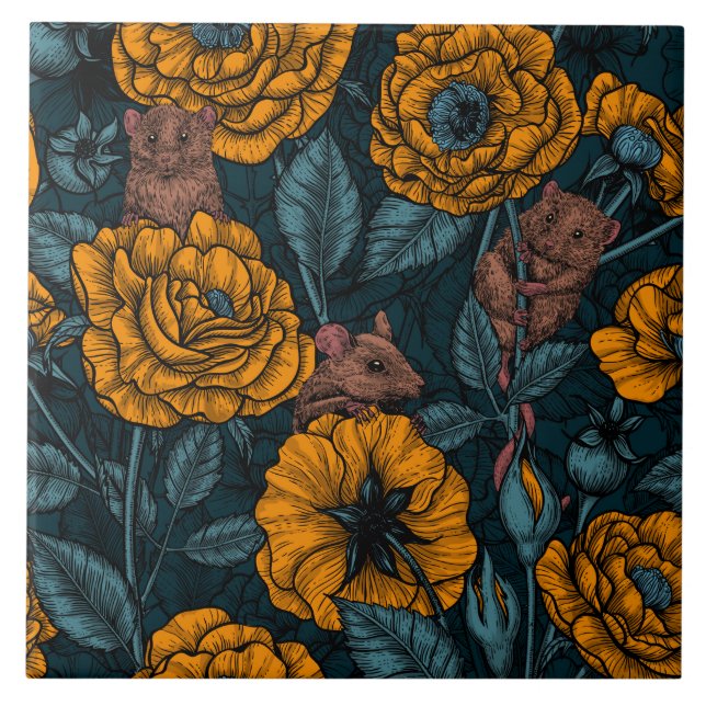 Die Mäuse feiern in Orange und Blau Fliese (Vorderseite)