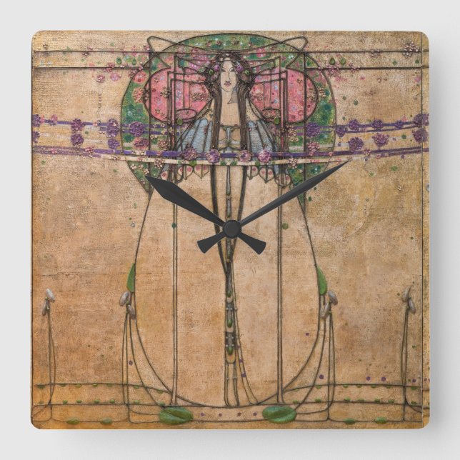 Die May-Königin von Margaret Macdonald Mackintosh Quadratische Wanduhr (Vorderseite)