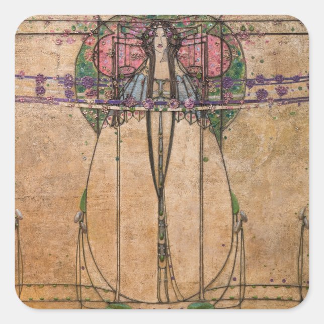 Die May-Königin von Margaret Macdonald Mackintosh Quadratischer Aufkleber (Vorderseite)