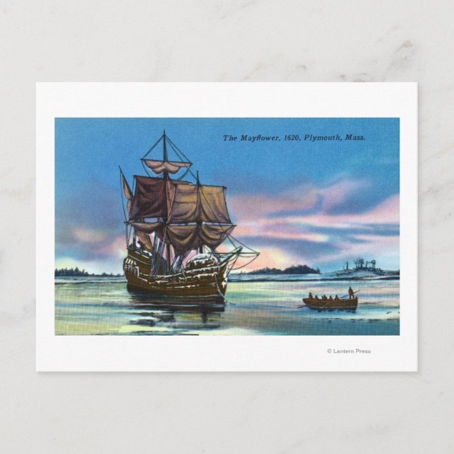 Die Mayflower Landung in 1620 Szene Postkarte (Vorderseite)