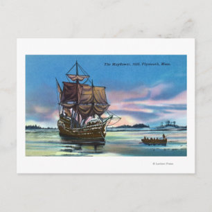 Die Mayflower Landung in 1620 Szene Postkarte